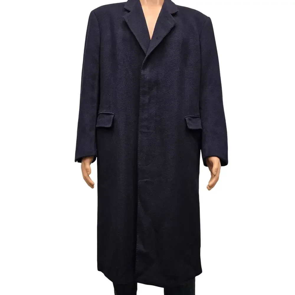 Vintage Beale & Inman London England 100% Cashmere Long Coat Men 44R Navy